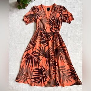Alex Marie Palm Leaf Tropical Print Midi Wrap Vacation Dress Size 4